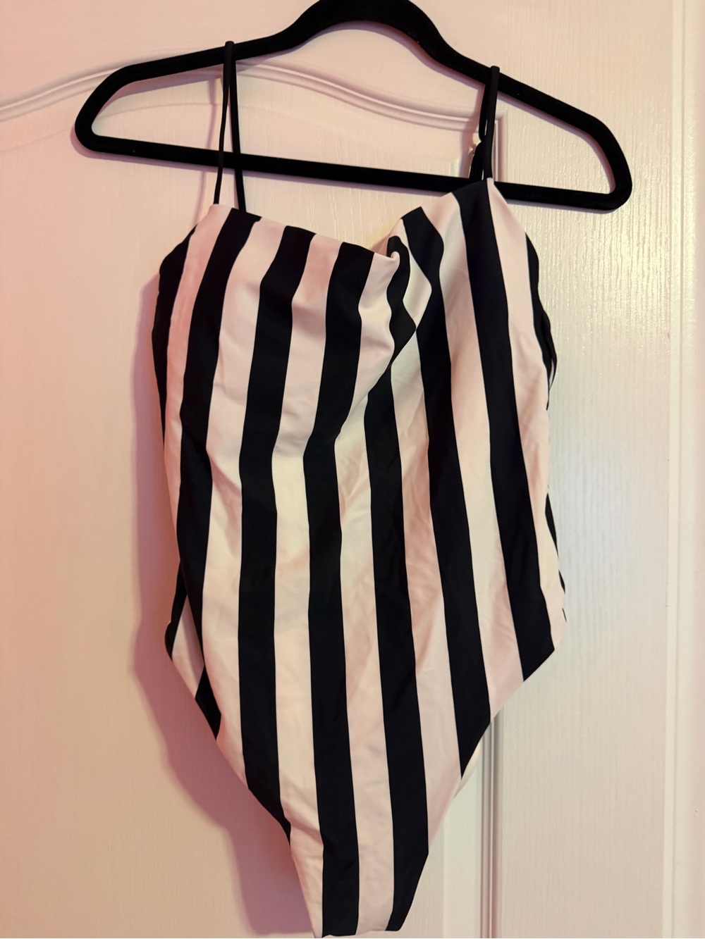 Shade & Shore Black and White Vertical Stripe One-Piece Swimsuit